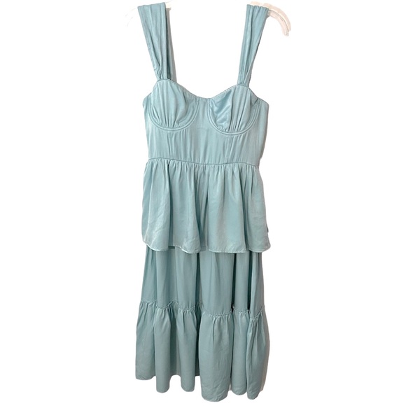 WeWoreWhat Corset Baby Blue Tiered Midi Dress - Picture 2 of 9